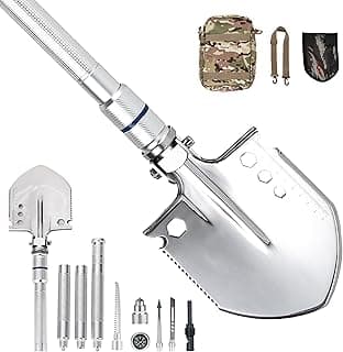 Survival Shovel Tactical Shovel Camping Shovel Military Engineer's Shovel Folding Multitool Thickened Sturdy and Durable for Outdoor Hiking Backpacking Emergency Gear with Carrying Pouch
