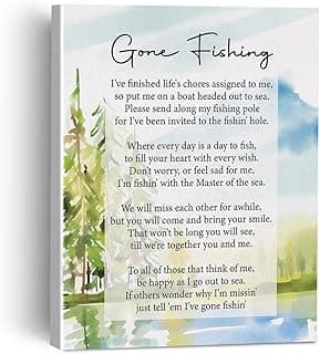 Gone Fishing Poem Canvas Painting Framed Wall Art Decor for Living Room Bedroom, Watercolor Poem Canvas Poster Print Decorative Gift