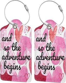 Set of 2 Luggage Tag for Suitcase Cute PU Leather Name ID Labels with Stainless Steel Loop Privacy Cover for Women Girls Bag Suitcase-and So The Adventure Begins image