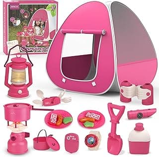Kids Camping Set with Tent - Pop Up Tent, Kids Play Tent Outdoor Toys Camping Tools Set Gift for Girls Age 3 4 5 6 Year Old Birthday Christmas image