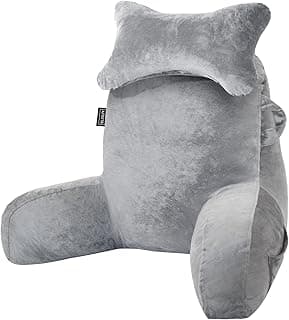Reading Pillow for Sitting in Bed Couch Adult, Back Pillow with arm Support and Pockets, Adult Back Pillow Bed Chair for Bed Rest, Reading, Watching TV, Gaming for Boys and Girls Light Grey image