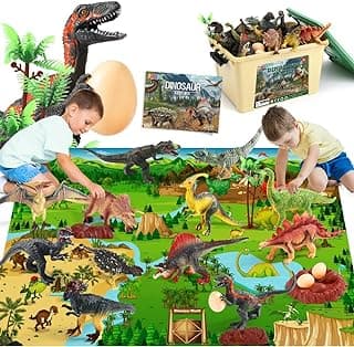 FRUSE Jurassic Dinosaur Toys Figures,12 PCS Realistic Large Dinosaur Figurines with Jumbo Play Mat & Information Dino Book,Educational Dino Figure Playset Cake Topper Decoration for Kids image