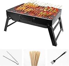 Barbecue Charcoal Grill, Stainless Steel Folding Portable BBQ Desk Tabletop Smoker Outdoor Grill Tool, Lightweight Barbecue Grill for Cooking Camping Hiking Travel Backyard Picnic Garden Beach Party