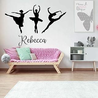 Three Ballet Dancers with Personalized Vinyl Decal for Girls Room - Customized Color, Size, and Name Wall Sticker for Bedroom or Dance Studio image
