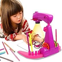 Drawing Projector for Kids,Intelligent Draw Projector Sketch Toy，Machine with 32cartoon patters and 12color Brushes for Children Learn to Draw and Sketch，Preschool Learning Activities(Pink) image