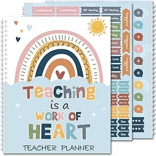 Boho Teacher Planner Undated Academic Year Teacher Lesson Planner Book Rainbow Daily Weekly Monthly Spiral Planner Checklist Organizer with Stickers for Classroom Homeschool,8.5'' x 11'' image