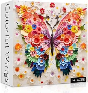 Butterfly Puzzles for Adults 1000 Pieces, Challenging Colorful Flower Butterflies Puzzles Puzzle with Paper Art, Difficult Animal Plant Jigsaw Puzzles for Adults image