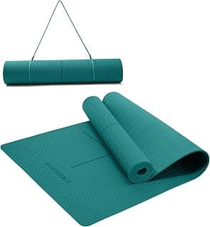 Ewedoos Eco Friendly Yoga Mat with Alignment Marks TPE Yoga Mat Non Slip Hot Yoga Mat Thick 1/4'' Anti-Tear Surfaces Exercise Mats for Home Workout Fitness Pilates image