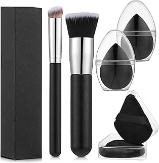 6Pcs Foundation Brush for Liquid Makeup,Liquid Foundation Brush with Makeup Sponge and Powder Puff for Foundation, Powder, Blush, and Concealer