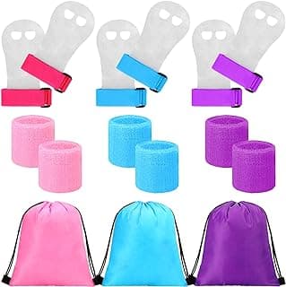 Jenaai 9 Pcs Gymnastics Hand Grips Gloves Wristbands with Drawstring Backpack Gymnastics Bar Palm Protection Bar Grips Sports Wrist Support Cinch Bags image