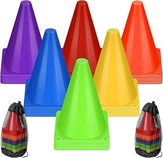 48 Pack 7 Inch Plastic Traffic Cones Agility Field Marker Soccer Cones Safety Cones Sports Cones Training Cones for Skating Basketball Football Practice Drills Themed Party Decorations (Multicolor) image