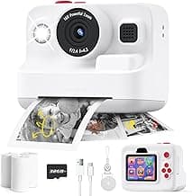 Instant Print Camera for Kids,2.4 Inch Screen Kids Instant Cameras, Christmas Birthday Gifts for Girls Age 3-12, Portable Toddler Toy for 3 4 5 6 7 8 9 10 Year Old Girls Boys White image