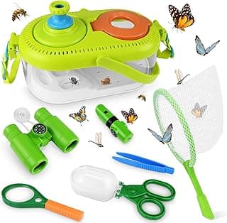 Bug Catcher Kit for Kids, Kids Outdoor Explorer Kit, Children's Light-up Bug Collection Box with Magnifier, Kids Nature kit with Binoculars, Tweezers, Butterfly Net, Whistle for kids ages 3-5 5-8 8-12 image