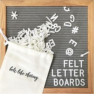 Felt Letter Board, 10x10in Changeable Letter Board with Letters White 300 Piece - Felt Message Board, Oak Frame Wooden Letter Board for Baby Announcements, Milestones, Office Decor & More (Gray) image