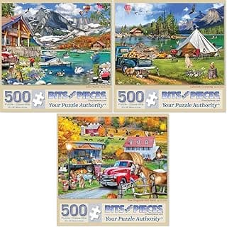 Bits and Pieces – Value Set of Three Large 500 Piece Jigsaw Puzzles for Adults – Lake & New England Farm Themed Jigsaw Puzzles by Ali Innis, Completed Puzzle Size: 18" x 24" image