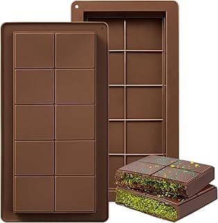 Dubai Chocolate Mold 2 Pack,1 Inch Deep Large and Thick Silicone Chocolate Bar Molds for Stuffed Bar,Big Chocolate Candy Bar Mold for Filling Knafeh Pistachio Chocolate Bar Kit image