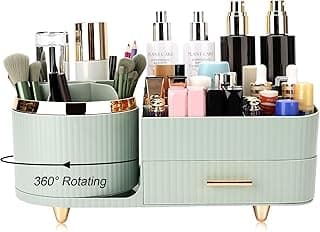 Makeup Organizer for Vanity, Cosmetic Display Case with Drawers, Fits Makeup, Skincare Products, Brushes, Lipsticks, and Other Accessories, Versatile Storage Solution (Green) image