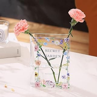 Book Vase, Acrylic Book Vase for Flowers, Book Flower Vase Clear, Book Shaped Vase, A Book About Flowers Vase, Modern Decorative Vase for Home, Office, Bedroom, Living Room, Dining Table image