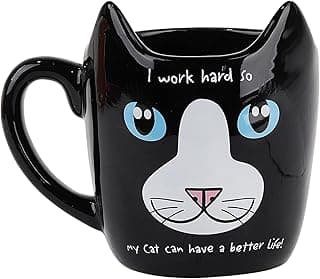 Black Cat Coffee Mugs for Cat Lovers "I work hard so my cat can have a better life!" image