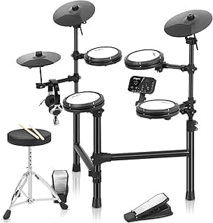 Electronic Drum Set,Electric Drum Set With 4 Quiet Mesh Drum Pads,150 Sounds,2 Switch Pedal,Drum Throne,Drumsticks,Headphones,Electric Drum Set for Beginner image