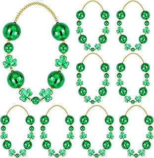 8 Pcs 36'' St. Patrick's Day Jumbo Ball Beads Necklaces Set Green Jumbo Shamrock Ball Round Bead Necklace Bundle for Irish Holiday Party Costume Accessories