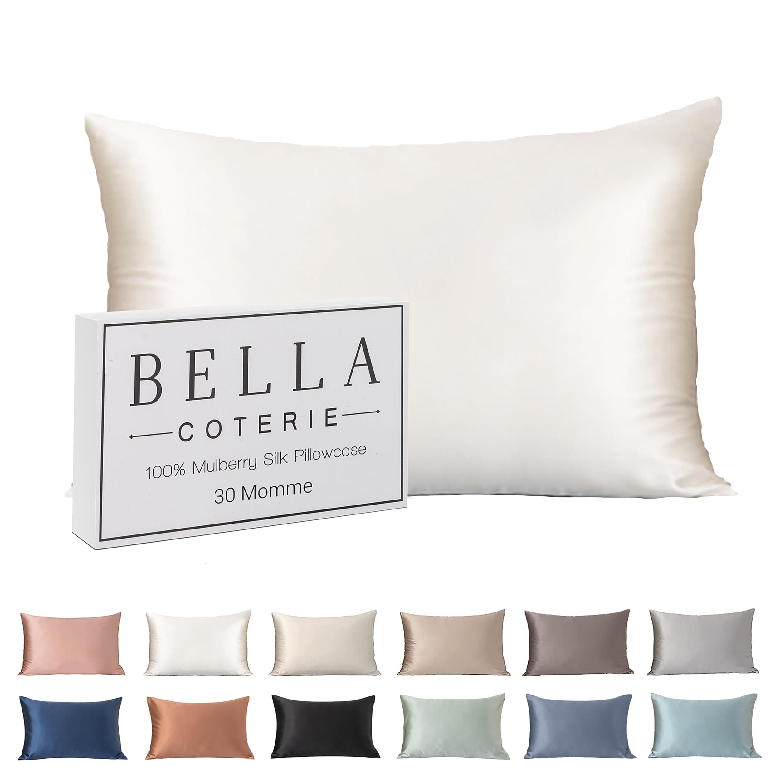 Bella Coterie Luxury Silk Pillowcase for Hair and Skin | 30 Momme | 100% Pure 6A Mulberry Silk | Super Soft | Perfectly Plush [King, White]