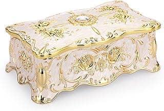 Hipiwe Vintage Jewelry Box with 2 Layer Jewelry Tray, X-Large Metal Trinket Storage Box Treasure Chest Box Gorgeous Jewelry Decorative Box Keepsake Case for Ring Earrings Watches,10.2"x6"x4" image