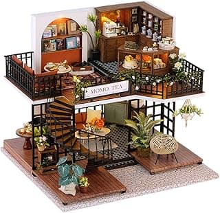 Miniature House Kit, Dollhouse Kit, Miniature Kit, DIY Mini House Building Kit for Adult Teen, Cafe
