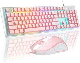 Gaming Keyboard and Mouse Combo, K1 RGB LED Backlit Keyboard with 104 Keys Computer PC Gaming Keyboard for PC/Laptop (Pink) image