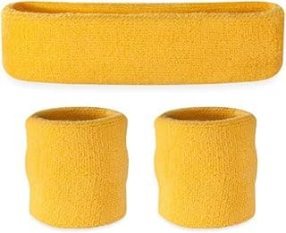 Sweatbands Set, Moisture Wicking 2 Wristbands and 1 Headband, Breathable Terry Cloth Athletic Bands for Basketball, Tennis, Yoga, Gym, Sweat Bands for Costumes and Cosplay image