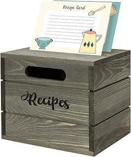 MyGift Vintage Gray Solid Wood Recipe Card Holder Box with Burnt Wooden Label Divider Tabs - Holds 4x6 Cards image