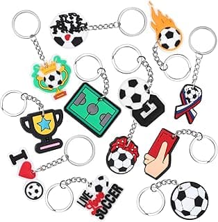 24 Pack Soccer Keychain Bulk Sports Keychains Soccer Ball Keychain Soccer Themed Birthday Party Favors for Carnival Reward Soccer Goodie Bags Stuffers image