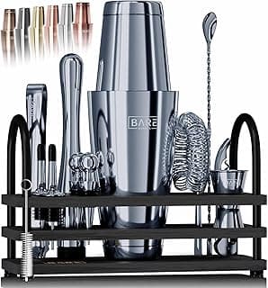 Mixology Bartender Kit Bar Set | 14-Piece Cocktail Shaker Set | Martini Barware Mixing Tools for Home Bartending | 35 Recipe Cards | Gift Set (28oz Boston Shaker, Gray/Black) image