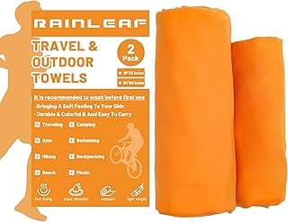 Rainleaf 2 Pack Microfiber Quick Dry Travel Towel, Super Absorbent Ultra Compact Lightweight Camping Towel for Gym, Hiking, Pool, Yoga - Orange image