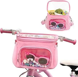 Kids Bike Accessories for Bike Handlebars, Bicycle Basket Front Fit Most Kids Knee Scooter Tricycle Balance Bikes, Bicycle Scooter Bag with Adjustable Shoulder Strap Gifts for Girls