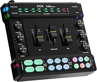Kx2 portable Streaming Audio Mixer for Pc/phone Professional Streaming live Sound Card with 48V Phantom Power,XLR and 3.5/6.5mm microphone audio interface for Podcast/Recording/singing.