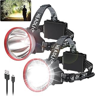 Aikertec Rechargeable Headlamp 2 Pack, 180000 Lumen Super Bright Headlamp Flashlight, 80H Headlamp Battery Powered, 120° Adjustable, IP67 Waterproof, Led Headlamp for Outdoor Camping Fishing image