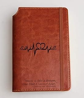 Customizable Music notes pulse journal Journal with your Custom text or custom quote leather bound, strip with the same color to keep it closed, jotter, scribbling pad, music journal