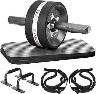 Ab Rollers Wheel Kit, Exercise Wheel Core Strength Training Abdominal Roller Set with Push Up Bars, Resistance Bands, Knee Mat Home Gym Fitness Equipment for Abs Workout image