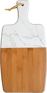 Totally Bamboo UV Printed Faux Marble Serving Paddle, Bamboo Cutting Board with Handle for Kitchen and Charcuterie Boards image