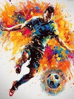 LEARTDYY 5D Diamond Art Painting Kits DIY Diamond Art Painting Cross Stitch Full Drill Crystal Rhinestone Painting Embroidery Paintings Pictures for Home Wall Color Soccer Player 30x40cm image