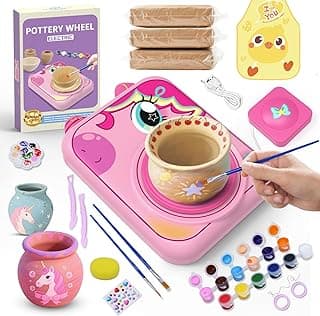 Pottery Wheel for Kids, Girls Arts and Crafts Toys for Kids Ages 8-12,Pottery Studio Craft Kit with 3 Pack Air-Dry Clay, Art Supplies for Kids Toys Girls Birthday Gift for 6 7 8 9 10 11 12+