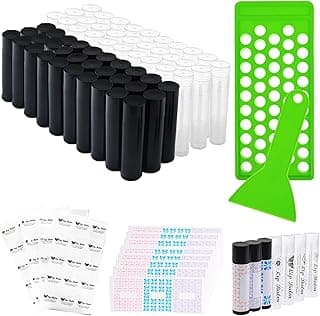 Lip Balm Tubes with Filling Tray and Spatula, 60 Empty Lip Balms Containers with Caps (Clear+Black), 60 Writeable and 60 Printed Stickers, BPA Free, Make Natural Lip Balm Kit for DIY