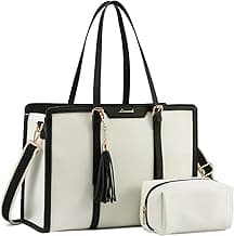 LOVEVOOK Laptop Tote Bag for Women,17 inch Canvas Leather Computer bag with Clutch Purse for Business, Travel, School, Casual image