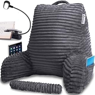 Homie Reading Pillow with Reading Light and Wrist Support, Has Arm Rests, and Back Support for Bed Rest, Lounging, Reading, Working on Laptop, Watching TV (Dark Gray)