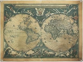 enFen Vintage Old World Map Canvas Wall Tapestry with 6 Hooks Wall Hanging Decor 48X36 Inches image