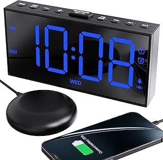 ROCAM Vibrating Alarm Clock for Heavy Sleepers, Loud Dual Alarm Clock with Bed Shaker Under Pillow for Hard of Hearing, Teens, Digital Clock for Bedroom with Weekday, Dimmer, USB Charging Port, Snooze image