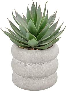 Fake Plants Succulents Artificial Agave Succulent Plants Faux Aloe Potted Plant in White Glaze Ceramic Pot for Desk Modern Office Living Room Table Shelf Bathroom Home Garden Greenery Decor image