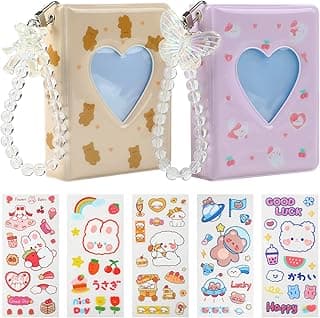 CCINEE 2Pcs Kpop Photocard Holder Book, Mini Kpop Photo Album with Crystal Pendant and Cute Stickers Love Heart Hollow Kpop Photocard Binder Id Holder 40 Pockets Collect Book Kpop (Bear & Cat) image