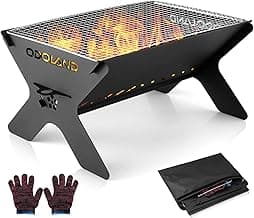 Odoland Camping Campfire Grill, Portable Folding Charcoal Grills, Backpacking BBQ Grill, Heavy Duty Firepit Grill with Carry Bag for Outdoor Cooking, Bonfire, Patio, Backyard image